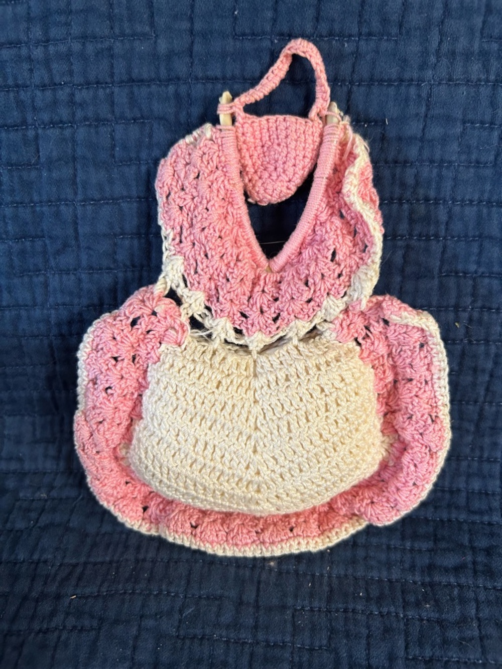 Vintage Wishbone Crocheted Thimble Holder And Pin Cushion